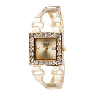Golden Classic Women's 3138_Gold "Sequin Shine" Gold Tone Square Link Cuff Rhinestone Watch Watches