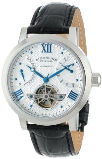 Stuhrling Original Men's 372.33152 Classic Traveler Vicarius Automatic Skeleton Day and Date Black Leather Strap Watch Watches