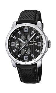 Festina Men's F16585/4 Black Leather Quartz Watch with Black Dial at  Men's Watch store.