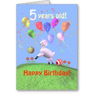 Happy 5th Birthday Lamb and Balloons Greeting Card