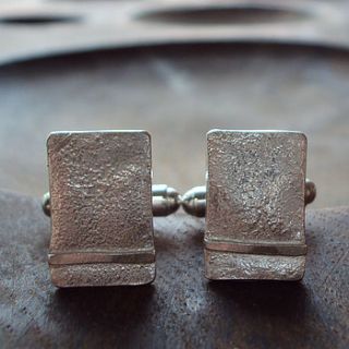 silver ribbon rectangle cufflinks by laura creer