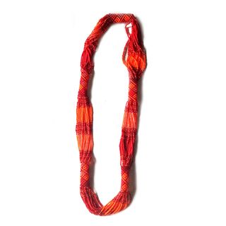 Zulu Long Woven Glass Orange Beaded Necklace (South Africa) Necklaces