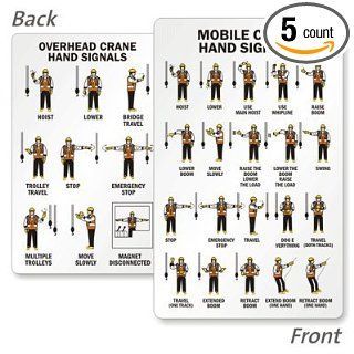 Mobile Crane Hand Signals (Front) / Overhead Hand Signals (Back), 5 Cards / pack, 3.375" x 2.125" Industrial Warning Signs