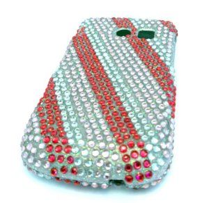 Samsung R375c Straight Talk Stripes Pink Bling Jewel Diamond Bedazzle Dazzle CASE SKIN COVER PROTECTOR Cell Phones & Accessories