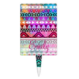 Monogram Neon Pink Andes Abstract Aztec Pattern Cake Pick