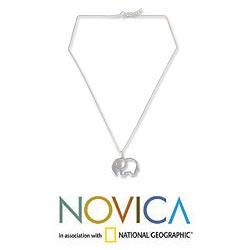 Sterling Silver 'Moonlit Elephant' Necklace (Thailand) Novica Necklaces