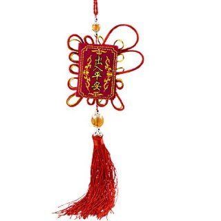 Red Rectangle Shape Fringes Character Safety Embroidered Scented Chinese Knot   Decorative Hanging Ornaments