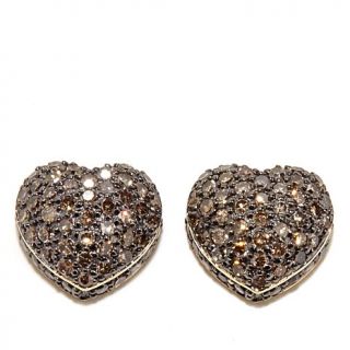 14k Yellow Gold 1ct Champagne Diamond "Heart" Stud Earrings