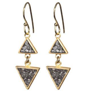 Handmade Triangle Diamond Earrings   Golden Black Drops Haya Elfasi Jewelry