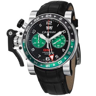 Graham Men's 'Chronofighter' Black Dial Black Leather Strap GMT Watch Graham Men's More Brands Watches