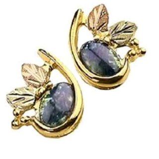 Stamper 12K Black Hills Solid Gold Black Opal Earrings. E1042OB Stamper Jewelry