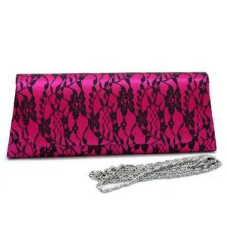 Satin Clutch With Black Lace Flower Pattern Overlay Evening Purses Hot Pink Shoes