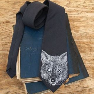 charcoal grey fox print wool tie by stabo