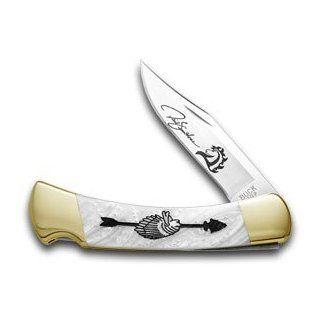 BUCK 110 Yellowhorse Custom White Pearl Corelon Chief Arrowhead Knife1/100  Folding Camping Knives  Sports & Outdoors