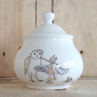 owl hare and mice design sugar bowl by mellor ware