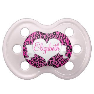 Heart Banner on Pink Leopard Print   Custom Binky Baby Pacifier