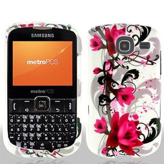Pink White Flower Hard Cover Case for Samsung Comment 2 Freeform 4 SCH R390 Cell Phones & Accessories