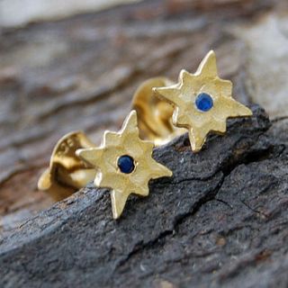 gold and blue sapphire star earrings by embers semi precious and gemstone designs