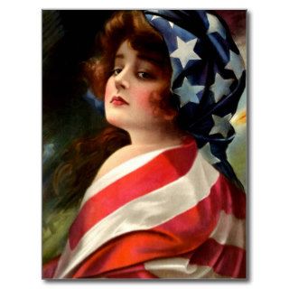 Flag Lady 4th of July Vintage Patriotic Art Post Card