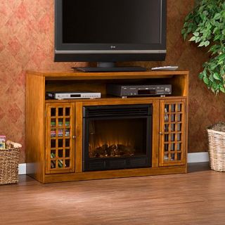 Glazed Pine Media Console w/ Electric Fireplace
