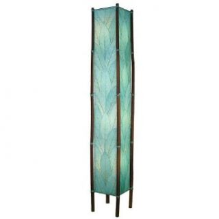 Floor lamp 4 light bamboo legs fossilized leaf shade sea blue handmade    