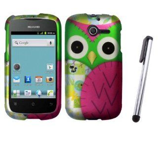 Combo 2 packs, Green Pink Owl Hard Snap On Protector Cover Case For Huawei Ascend Y M866 + Stylus Pen Cell Phones & Accessories