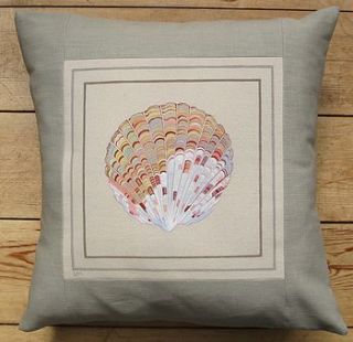 hand painted cardita shell cushion by edwina cooper designs