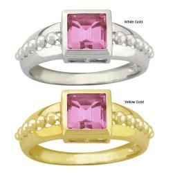 10k Gold Synthetic Rose Zircon Square Ring Cubic Zirconia Rings