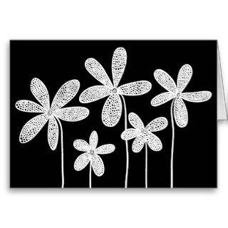 Flowers   White on Black Greeting Cards
