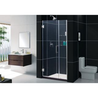 Unidoor Frameless Hinged Shower Door with Glass Shelves