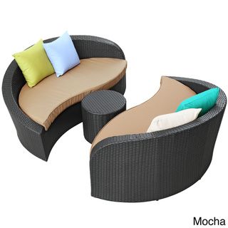 Magatama Outdoor Wicker Patio 3 Piece Sofa Set in Espresso Mocha Modway Sofas, Chairs & Sectionals