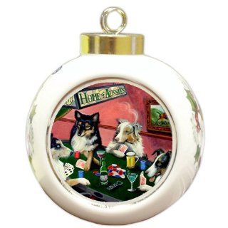 Home of Aussies Australian Shepherd Ornament Four Dogs Playing Poker   Christmas Ball Ornaments