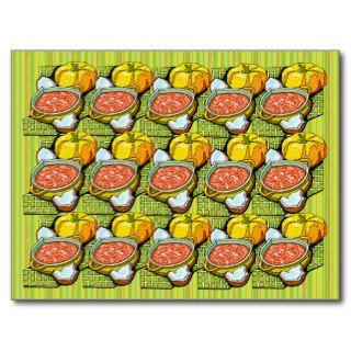Pumpkins, Soup and Striped Background Postcard