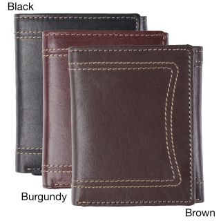 Boston Traveler Mens Topstitched Tri fold Genuine Leather Wallet