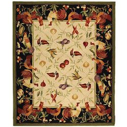 Hand hooked Rooster Garden Ivory/ Black Wool Rug (79 X 99)