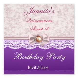 Quinceañera Sweet 15 Pink Lace Birthday Party Personalized Announcement