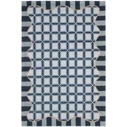 Hand hooked Chelsea Ivory/ Blue Wool Rug (26 X 4)