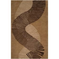 Hand tufted Contemporary Brown Striped Akita New Zealand Wool Abstract Rug (8 X 11)