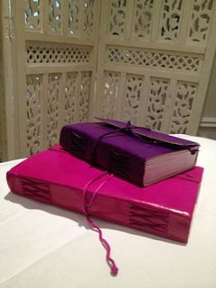 fair trade pink and purple leather notebook by ethical trading company