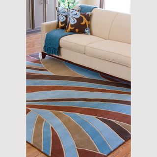 Hand tufted Contemporary Blue Striped Mayflower Wool Rug (4 X 6)