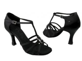 Ladies Women Ballroom Dance Shoes for Latin Salsa Tango SERA1120 Black Satin 2.5" Shoes