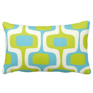 Mid Century Aqua and Chartreuse Retro Pattern Pillows