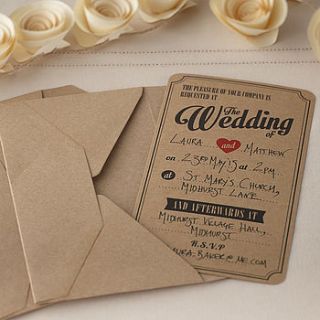 brown kraft vintage wedding invitations by ginger ray