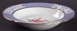 Spode Maritime Rose Blue (Scalloped) Rim Soup Bowl, Fine China Dinnerware   Whit