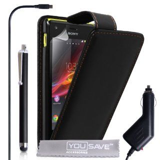 Sony Xperia M Case Black PU Leather Flip Cover With Stylus Pen And Car Charger Cell Phones & Accessories