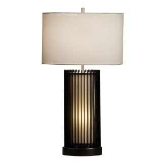 Nova Lighting 11316 Steccia Table Lamp 2 Pack, Black Wood, Brushed Nickel And White Linen Shade    