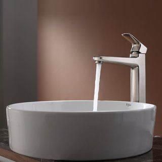 Kraus Bathroom Combo Set White Round Ceramic Sink And Virtus Faucet