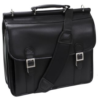 Mcklein Black Halsted Double Compartment Leather Laptop Briefcase