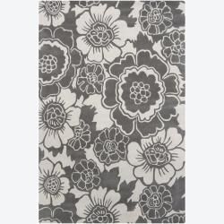 Hand tufted Mandara Floral Grey Contemporary Wool Rug (79 X 106)