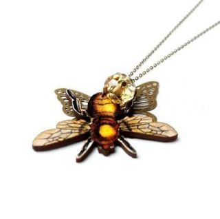 golden bee wooden necklace by artysmarty